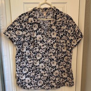 Women’s White Stag Black & Tan Floral Button-Front Short Sleeve Shirt 2X